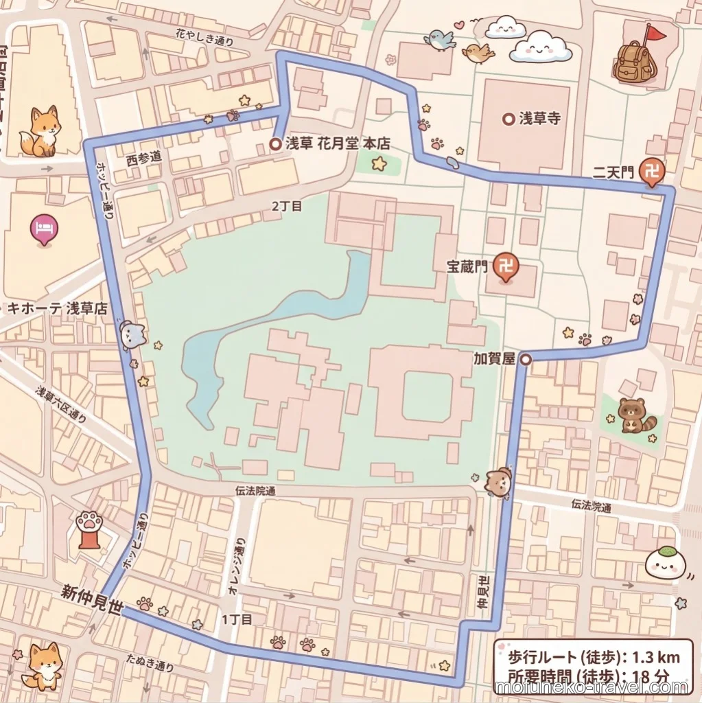 浅草の中を迷走したもふねこのルートマップ