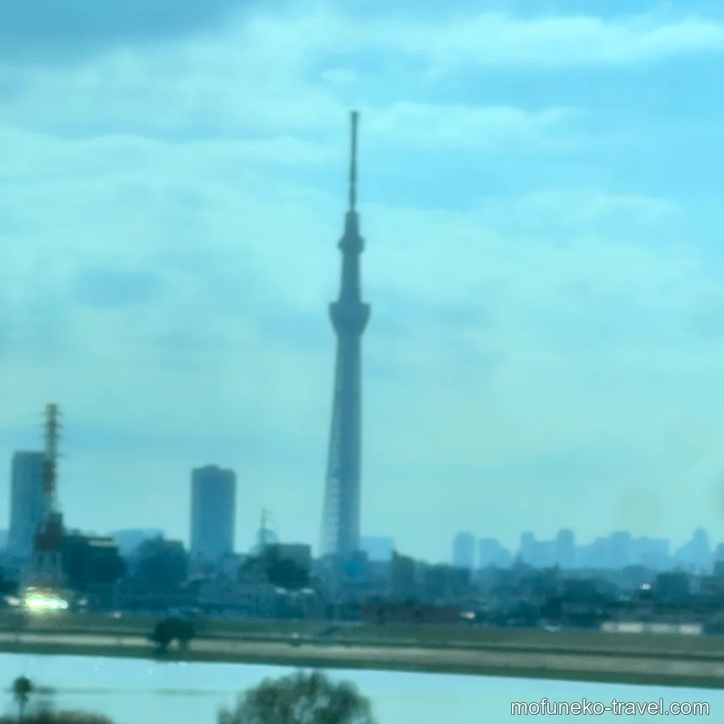 バスから慌てて撮影してピンボケしてしまったスカイツリーの風景