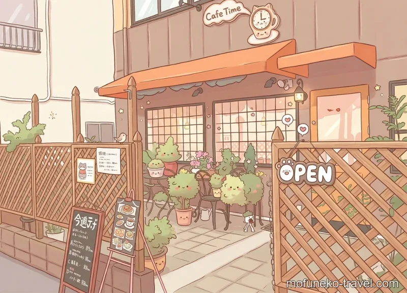 カフェタイムのテラス席と外観