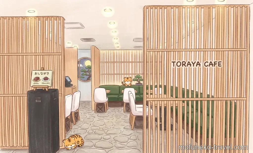 虎屋菓寮の落ち着いた和風の空間（イラスト）