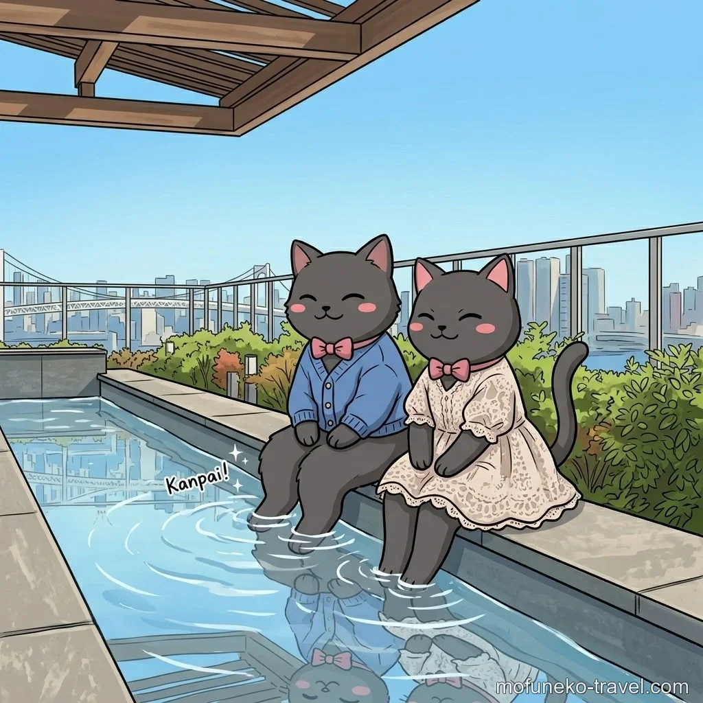 足湯を楽しむもふねこ達